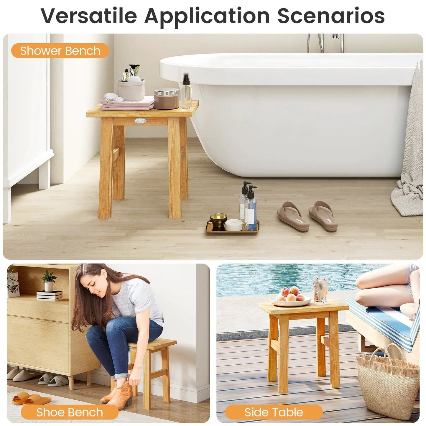 18-Inch Teak Shower Bench DirectDeals natural wood bathroom stool for shaving legs on Tampa Home & Garden Store