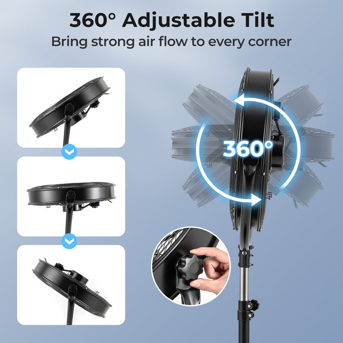 Ventilador de Pedestal de Alta Velocidad de 20 Pulgadas con 3 Velocidades y Altura Ajustable - Negro