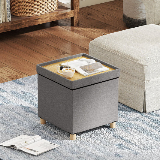 18 Inches Ottoman with Storage and Rubber Wood Legs-Gray - Tampa Home & Garden Store