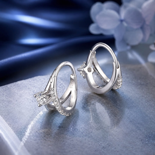 Pair of earrings 925 sterling silver moissanite with 0.3ct center stone and pavé arc for women on Tampa Home & Garden Store