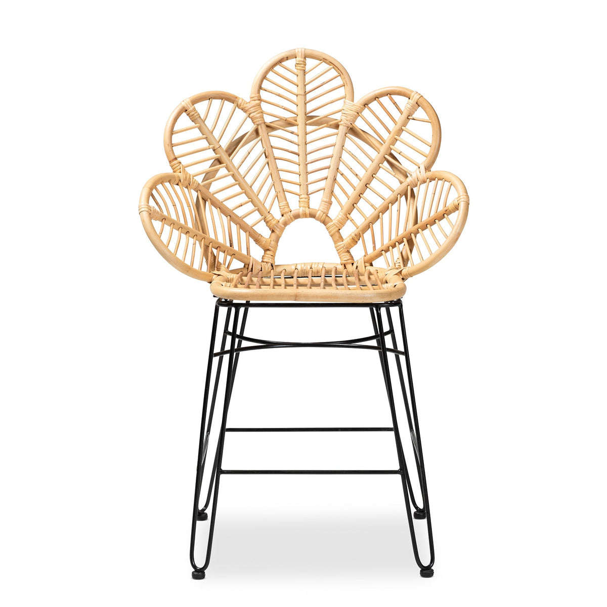 GigaTech Counter Stool natural rattan with petal back and black metal legs on Tampa Home & Garden Store