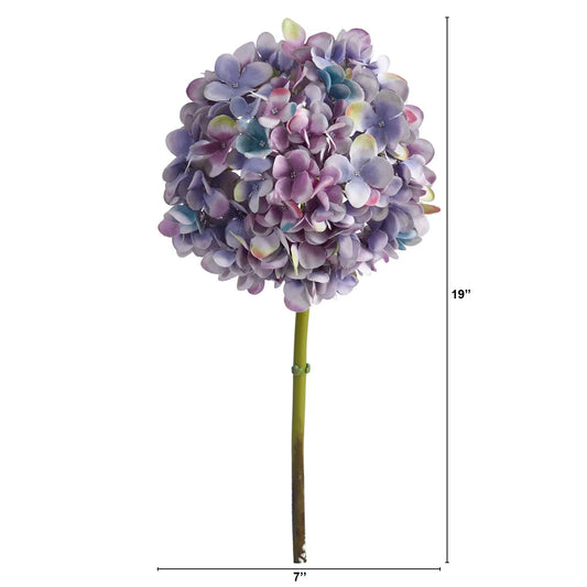 Hydrangea silk flowers set of 3 stems, 19 in tall, lavender pastel blooms, Nearly Natural on Tampa Home & Garden Store
