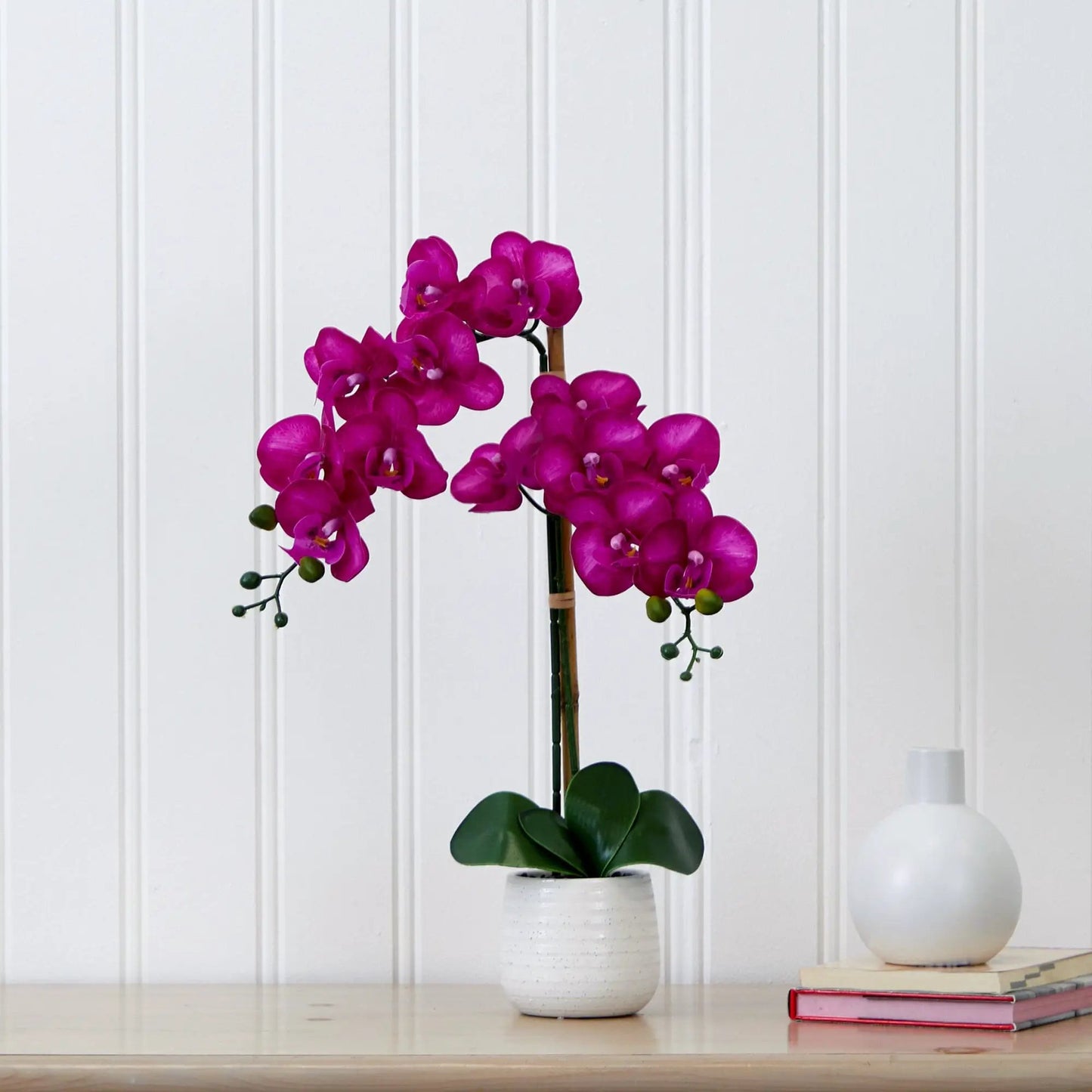 Silk artificial purple orchid with vase, 19-inch arrangement, Nearly Natural on Tampa Home & Garden Store