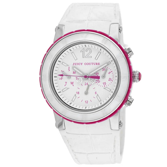 Juicy Couture HRH White Dragon Fruit Ladies Watch with pink bezel and white strap on Tampa Home & Garden Store