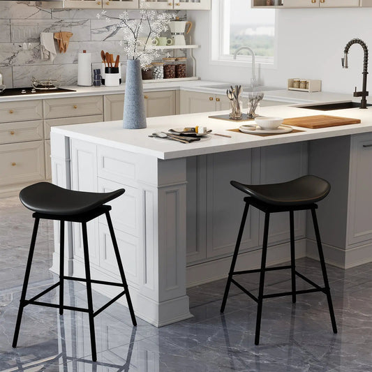 Swivel barstools with faux leather seats and footrests, backless, black metal legs, set of 2 on Tampa Home & Garden Store