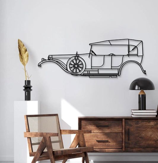 1907 Silver Ghost metal car wall art by Modello Turbo, vintage line-drawn car silhouette on Tampa Home & Garden Store