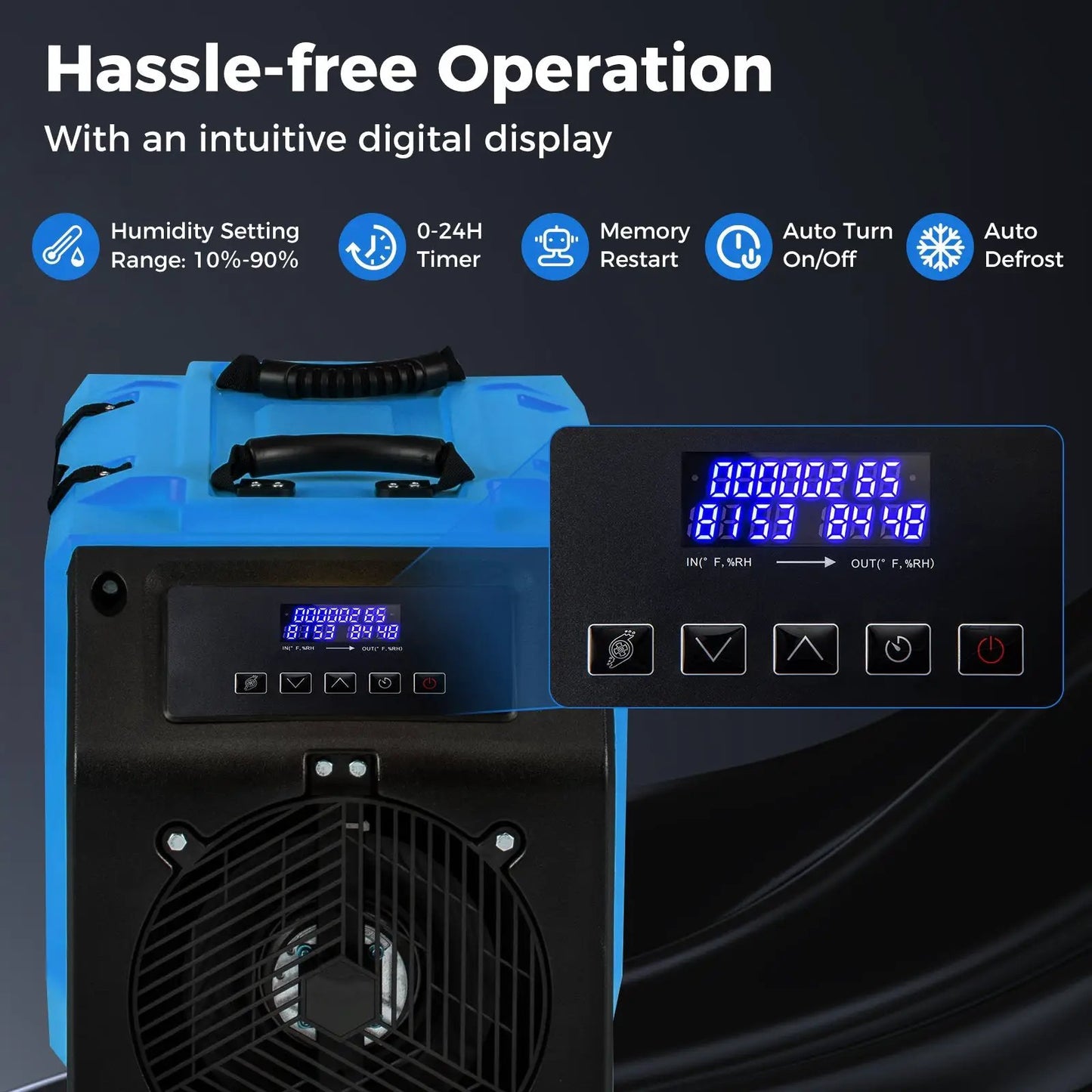 190 PPD Commercial Dehumidifier with Pump and 2 Wheels-Blue - Tampa Home & Garden Store