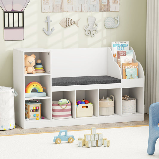 Kids Bookcase with Reading Nook 3-in-1 Standing Toy Organizer-White - Tampa Home & Garden Store