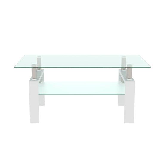 White glass coffee table with clear top and white square legs, modern center table on Tampa Home & Garden Store