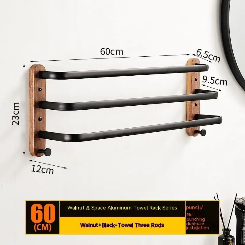 Solid Wood Towel Rack Wall Hanging 3-Rod by FLIPSTYLEZLLC, black rails on Tampa Home & Garden Store