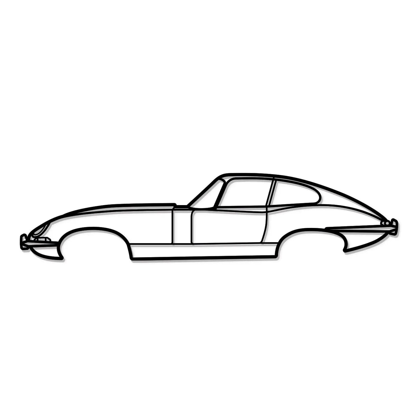 1961 E-Type metal car wall art in black line drawing side profile for home office decor on Tampa Home & Garden Store