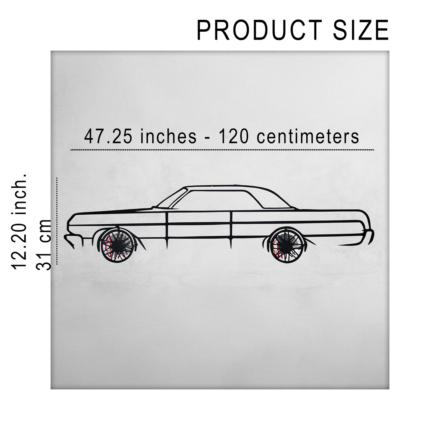 1964 Chevrolet Impala Wall Art – Classic Steel Silhouette with Spinning Wheels-KAFMEKA022 - Tampa Home & Garden Store