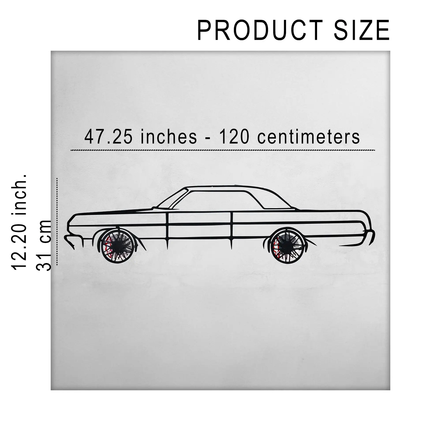 1964 Chevrolet Impala steel silhouette wall art with red-spoked wheels Enova Art on Tampa Home & Garden Store