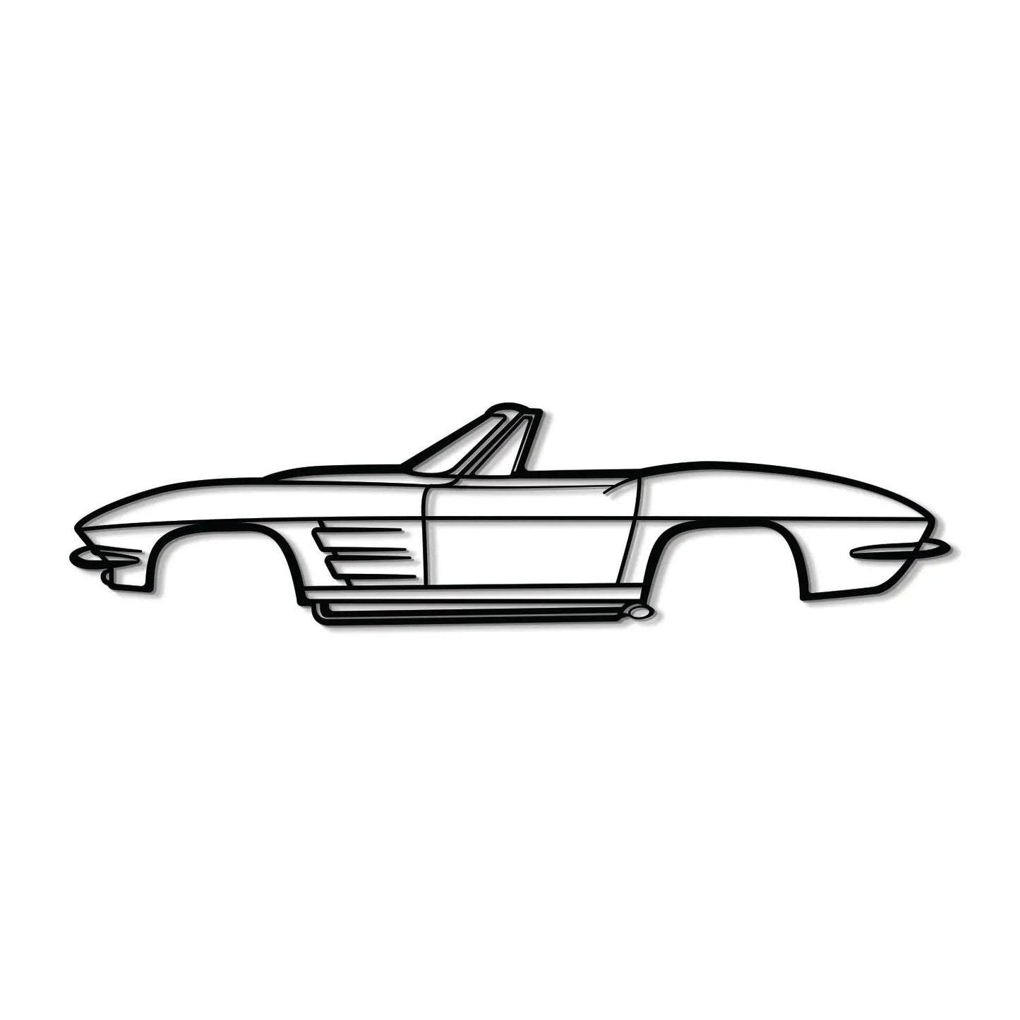 1964 Corvette Convertible metal wall art, black line drawing, Modello Turbo artwork on Tampa Home & Garden Store