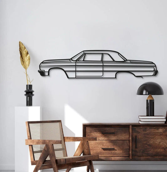 1964 Impala SS metal wall art by Modello Turbo, black line-art car silhouette for home decor on Tampa Home & Garden Store