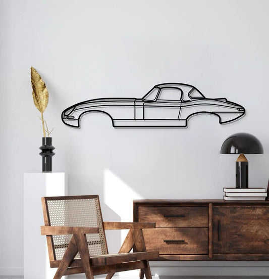 Modello Turbo 1964 Lightweight E-Type metal wall art silhouette of a Jaguar sports car in black on Tampa Home & Garden Store