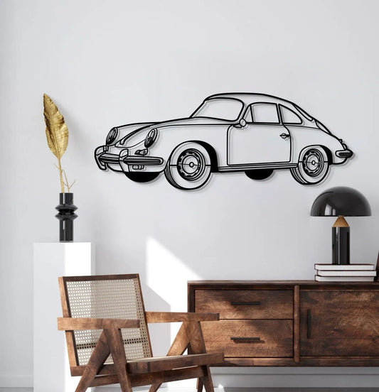 1964 Porsche 356 SC metal wall art, black line drawing by Modello Turbo on Tampa Home & Garden Store