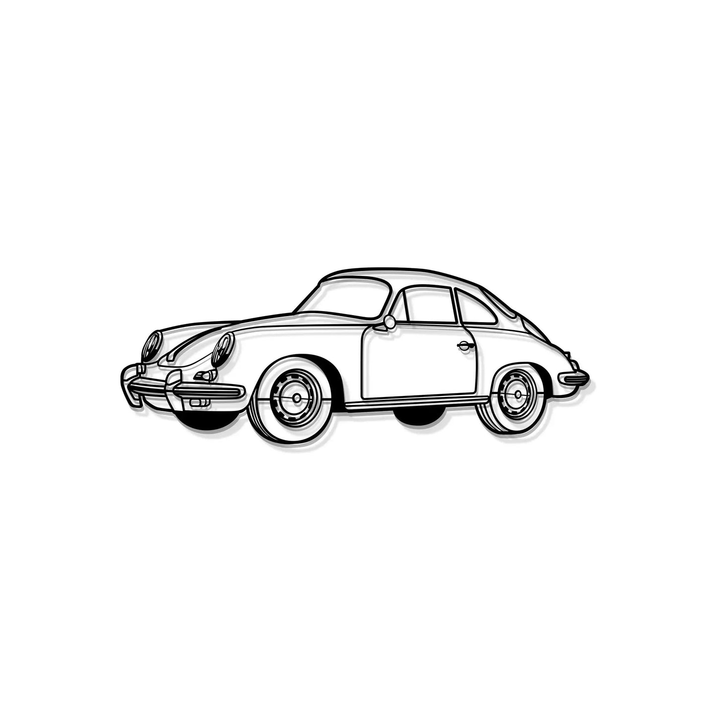 1964 356 SC Perspective Metal Car Wall Art, black and white line drawing by Modello Turbo on Tampa Home & Garden Store