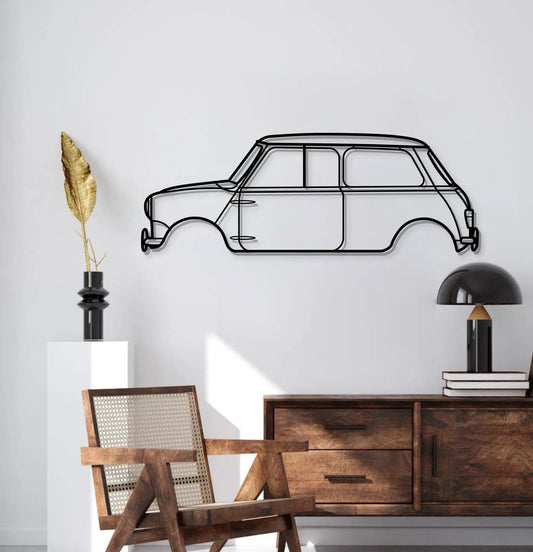 1965 Cooper S metal car wall art by Modello Turbo; black wire-outline silhouette on Tampa Home & Garden Store