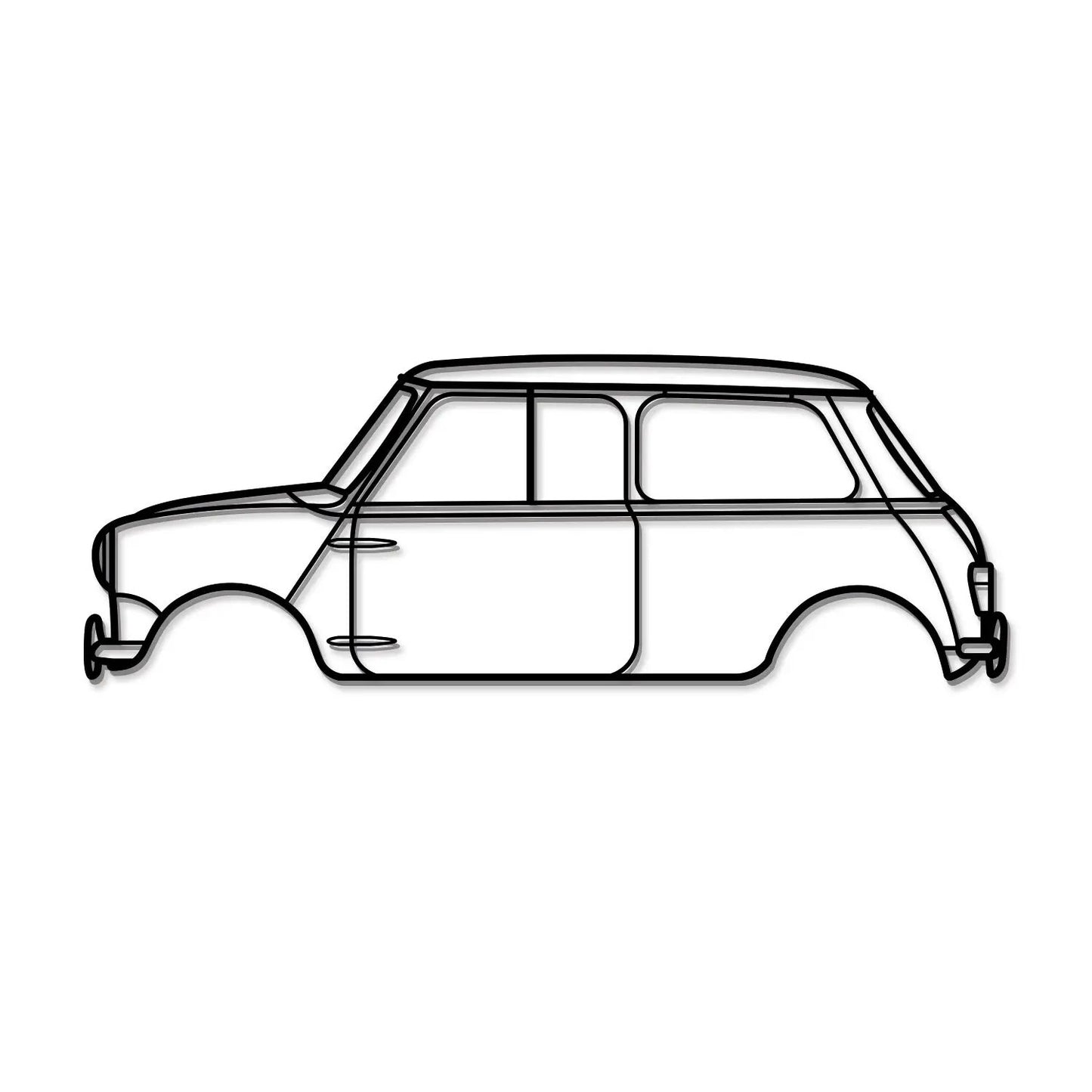 1965 Cooper S metal car wall art by Modello Turbo, black line drawing side silhouette on Tampa Home & Garden Store