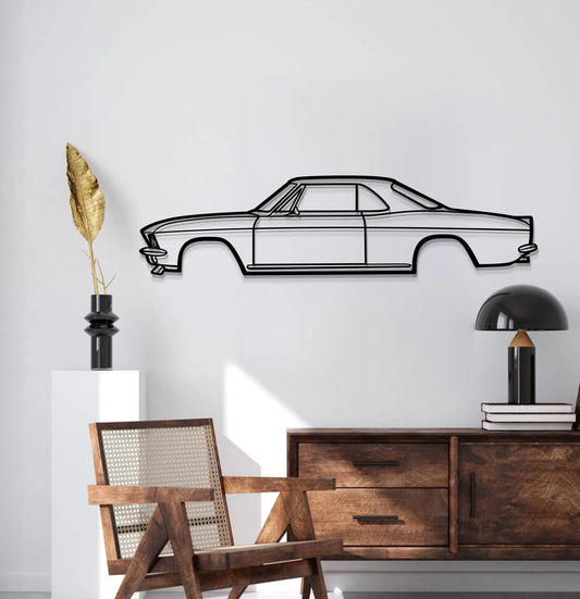 1966 Corvair metal wall art by Modello Turbo in black line drawing on Tampa Home & Garden Store