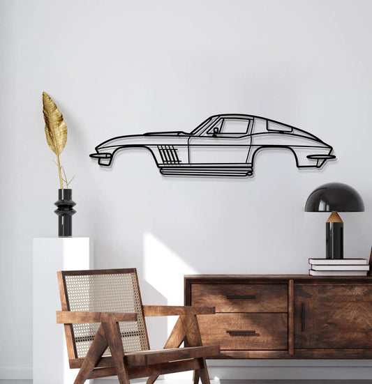 1967 Corvette Stingray Metal Wall Art by Modello Turbo; black line-art Corvette silhouette on Tampa Home & Garden Store
