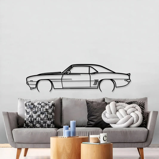 1969 Camaro Detailed Metal Car Wall Art by Modello Turbo, monochrome line drawing on Tampa Home & Garden Store