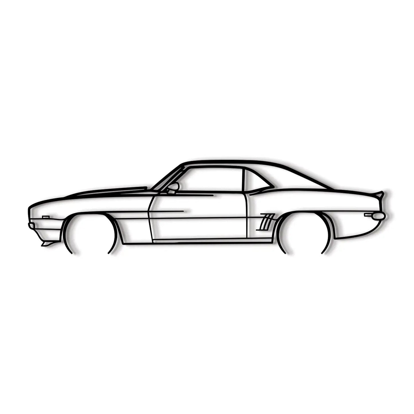 1969 Camaro detailed metal wall art, black line illustration, Modello Turbo on Tampa Home & Garden Store