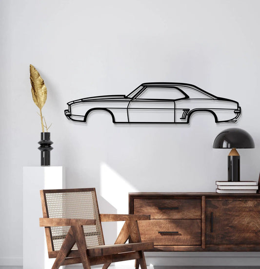 1969 Camaro SS metal car wall art by Modello Turbo, black line drawing on Tampa Home & Garden Store