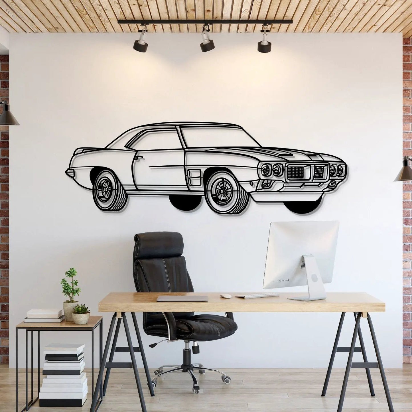 1969 Firebird Trans Am Perspective Metal Wall Art, black line-art, Modello Turbo on Tampa Home & Garden Store