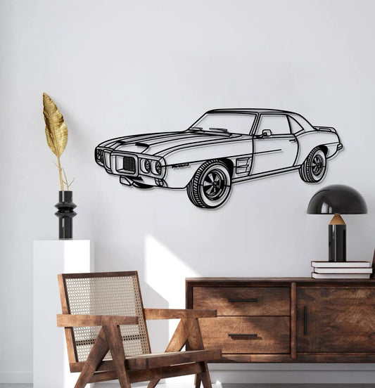 1969 Firebird Trans Am metal wall art by Modello Turbo, black line-drawn car silhouette on Tampa Home & Garden Store