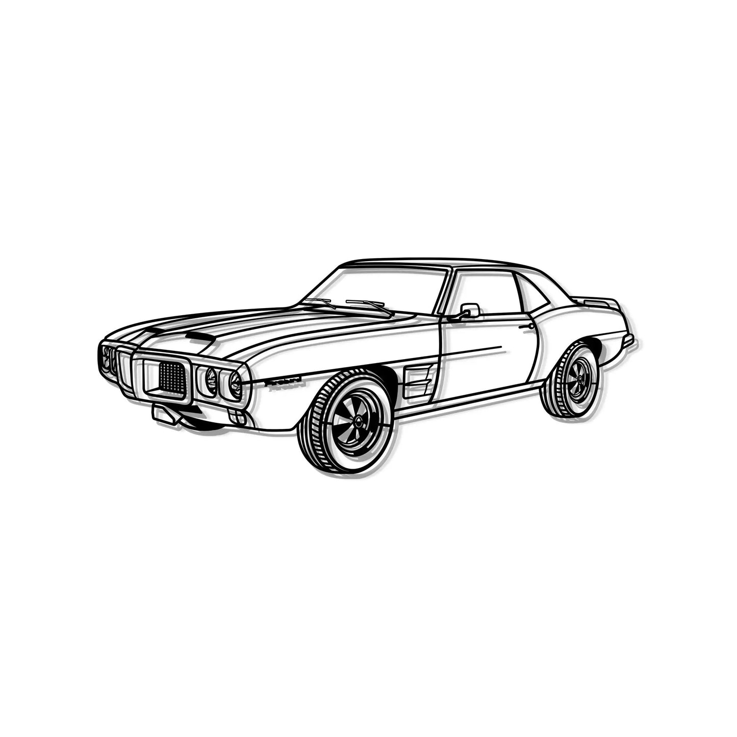 1969 Firebird Trans Am metal wall art line drawing by Modello Turbo, black outline on Tampa Home & Garden Store