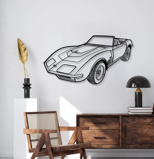 1970 Corvette LT1 Perspective Wall Art black line drawing of a convertible by Modello Turbo on Tampa Home & Garden Store