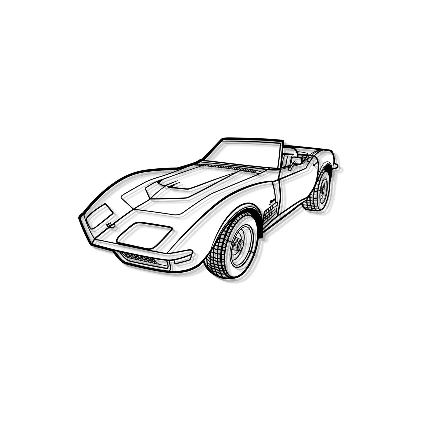 1970 Corvette LT1 Perspective Metal Wall Art, black line drawing of a convertible car on Tampa Home & Garden Store