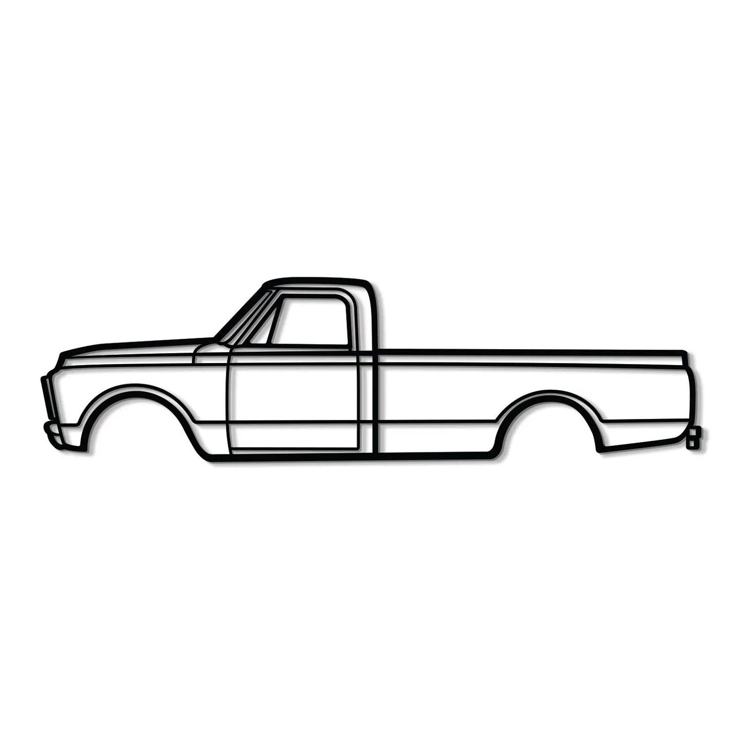 1970 3500 V8 metal pickup wall art silhouette, black line drawing, Modello Turbo MT0124 on Tampa Home & Garden Store