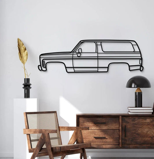 1970 Jimmy metal wall art in black line pickup with canopy for home or office decor on Tampa Home & Garden Store