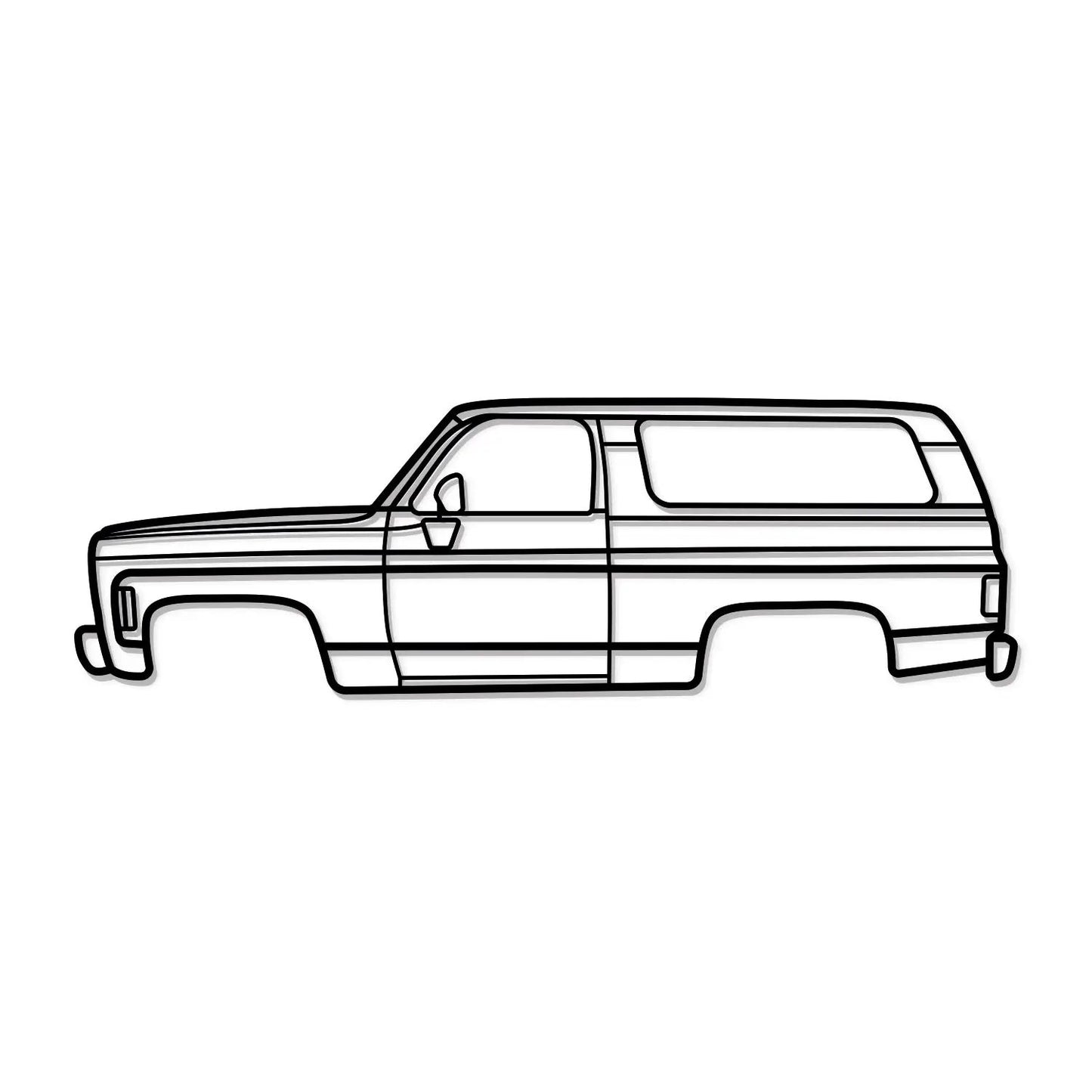 1970 Jimmy metal car wall art outline; black line drawing of a vintage pickup Modello Turbo artwork on Tampa Home & Garden Store