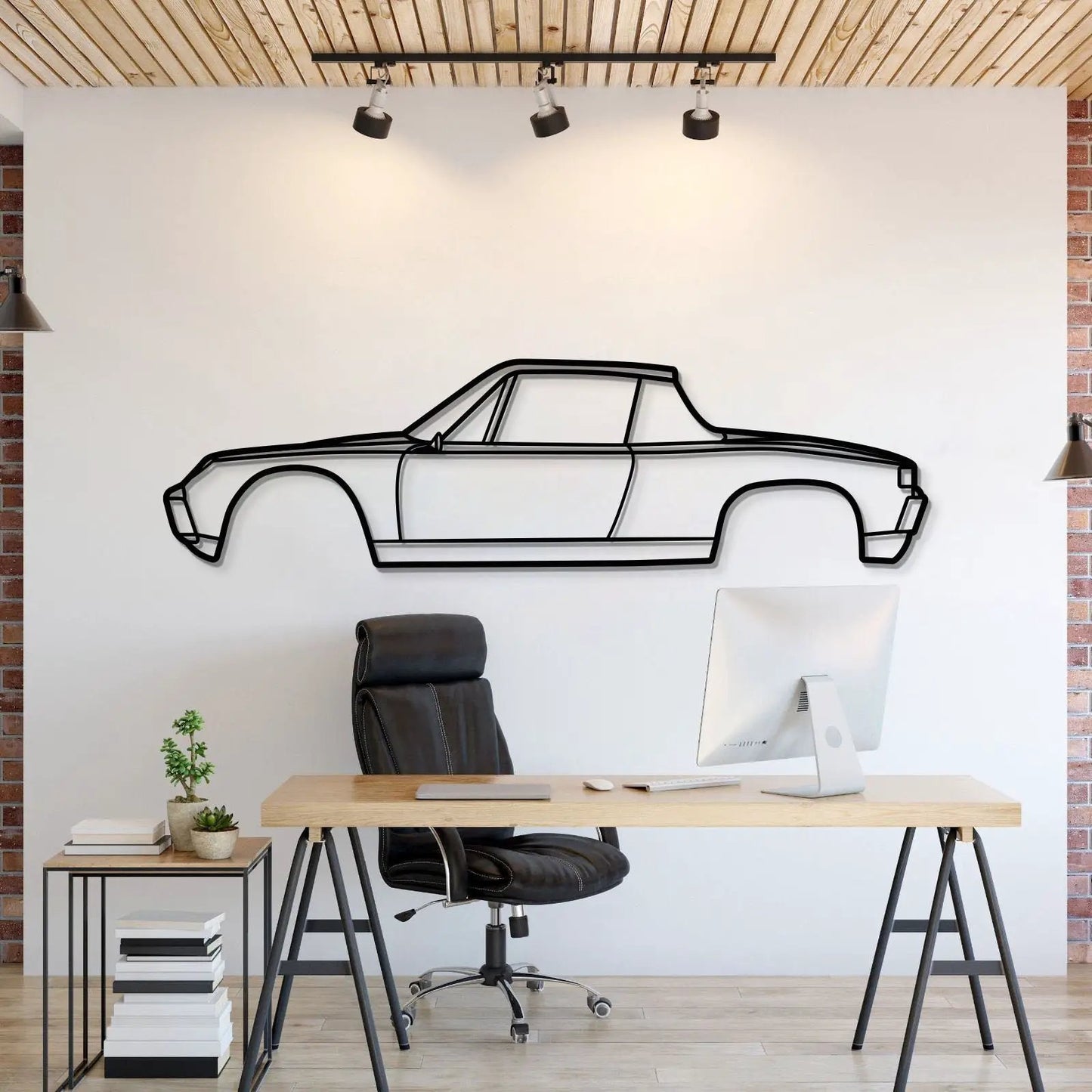 914-6 Metal Car Wall Art MT0880 by Modello Turbo; black line art of car silhouette on white wall on Tampa Home & Garden Store