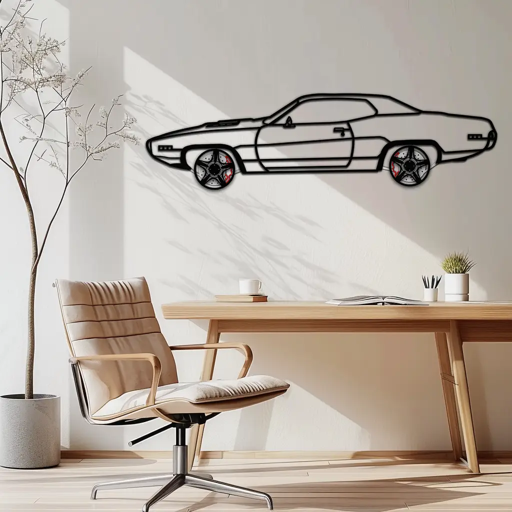 1971 Road Runner Side Profile Metal Wall Art - black line art with rotating wheels on Tampa Home & Garden Store