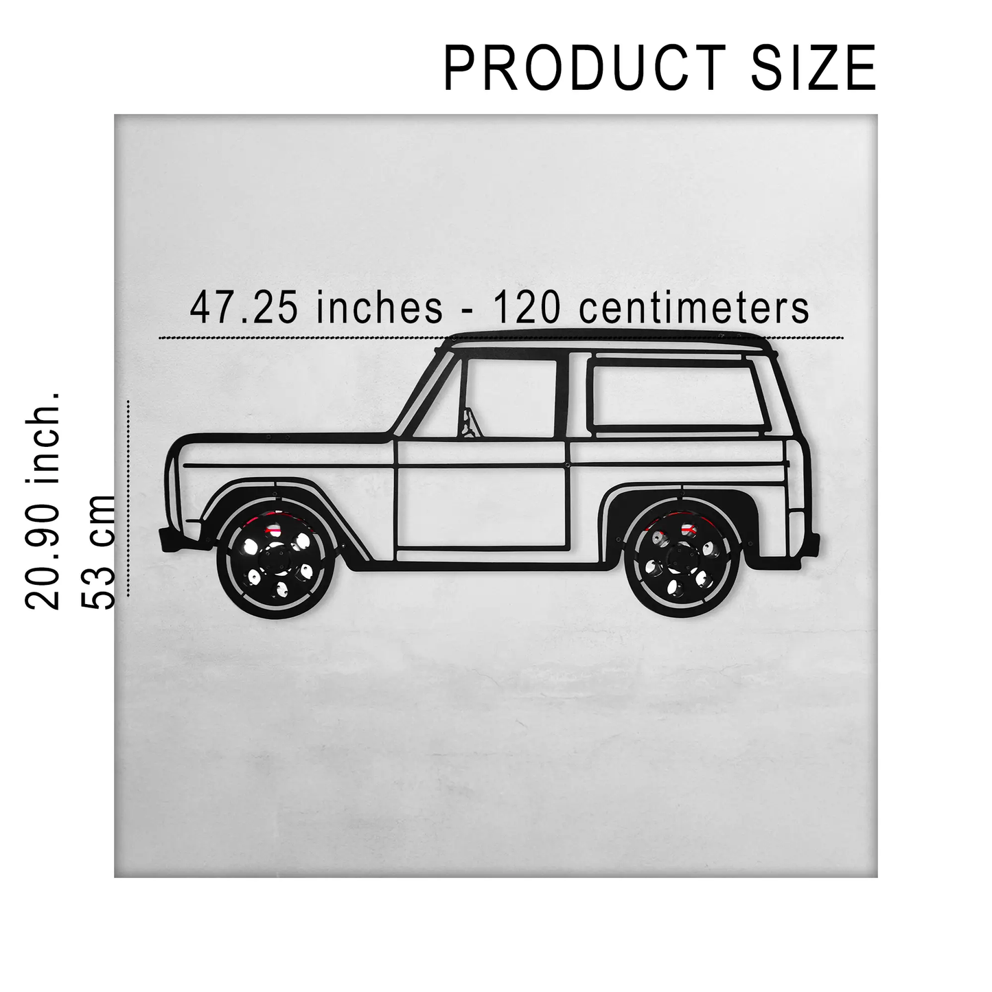 1972 Ford Bronco metal wall art silhouette with red wheel accents by Enova Art on Tampa Home & Garden Store