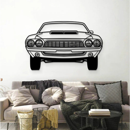 1972 Challenger front view metal wall art in bold black line drawing by Modello Turbo on Tampa Home & Garden Store