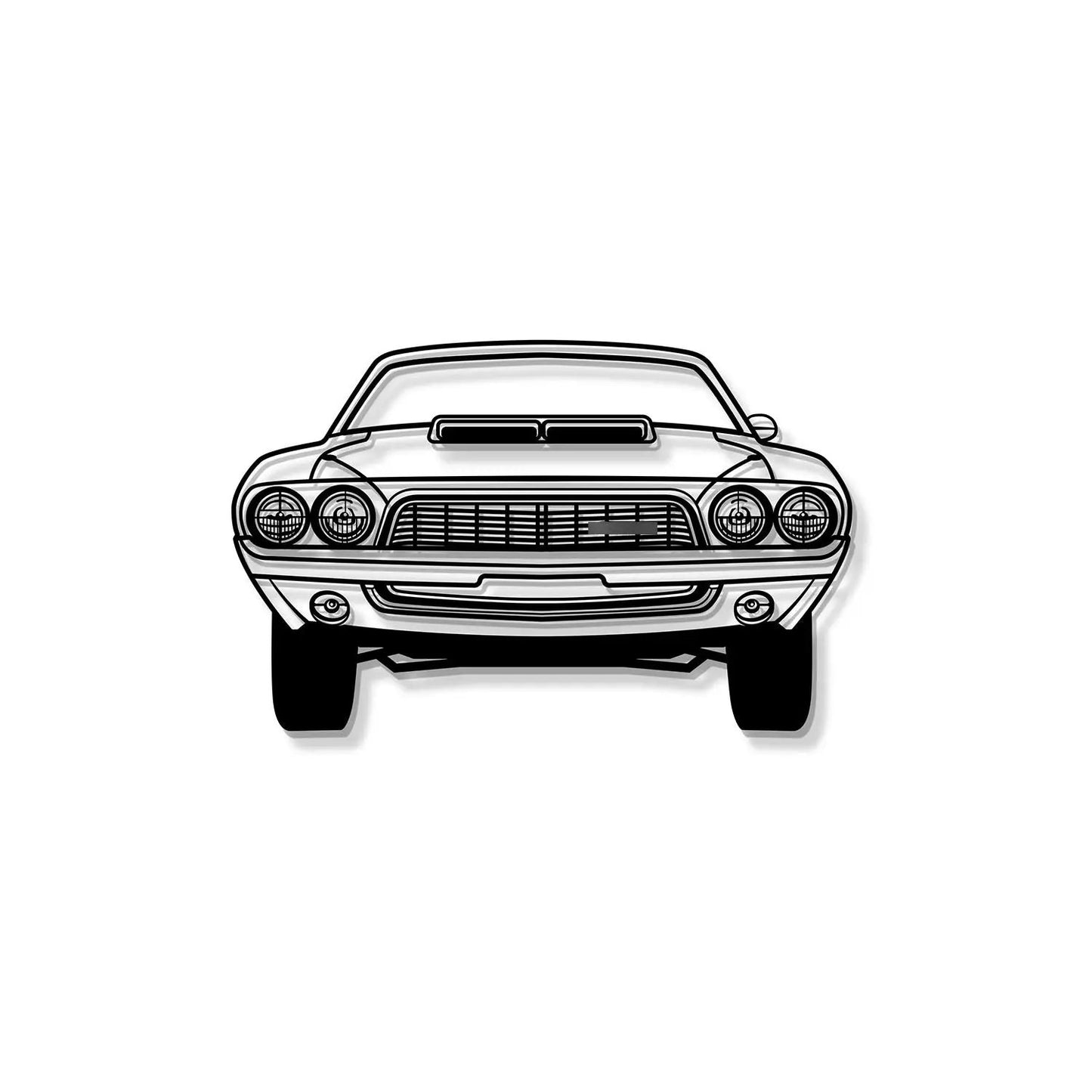 1972 Challenger Front View Metal Wall Art black and white vector by Modello Turbo on Tampa Home & Garden Store