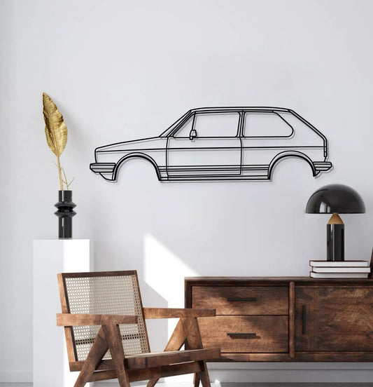 1976 Golf GTI metal car wall art silhouette in black on white wall on Tampa Home & Garden Store