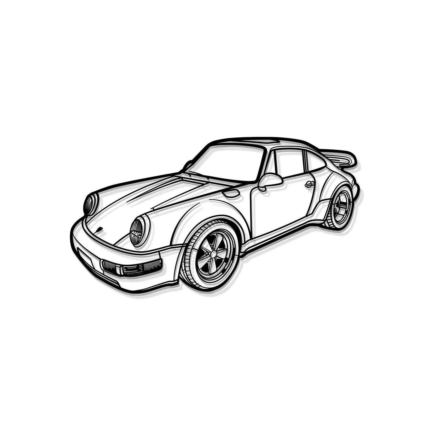 Perspective 1978 911 SC metal car wall art by Modello Turbo, black line drawing Porsche 911 on Tampa Home & Garden Store