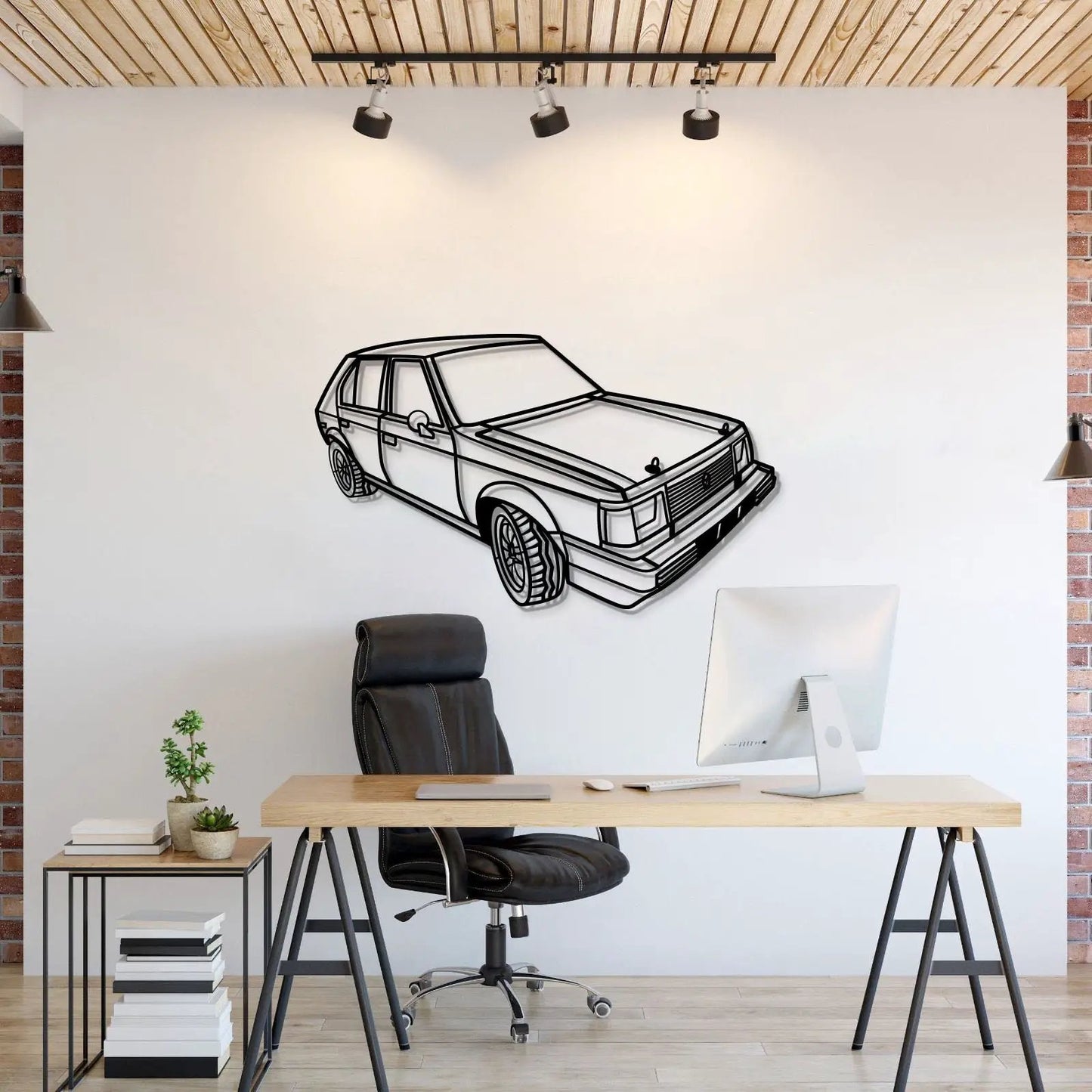 1980 Horizon Perspective Metal Car Wall Art by Modello Turbo, black line drawing on Tampa Home & Garden Store
