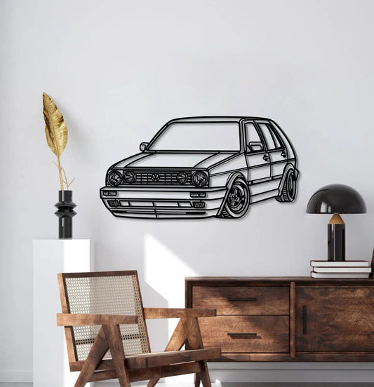 1990 Golf Mk2 Perspective Metal Wall Art in black line drawing by Modello Turbo on Tampa Home & Garden Store