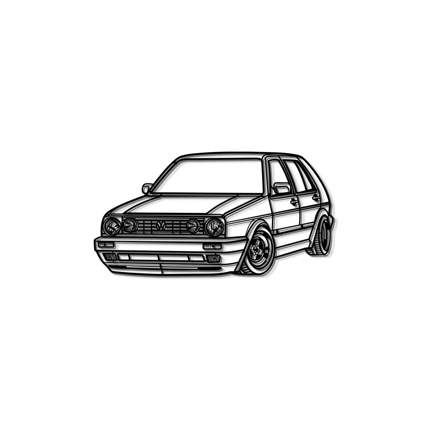 1990 Golf Mk2 perspective line drawing car wall art with black outlines on Tampa Home & Garden Store