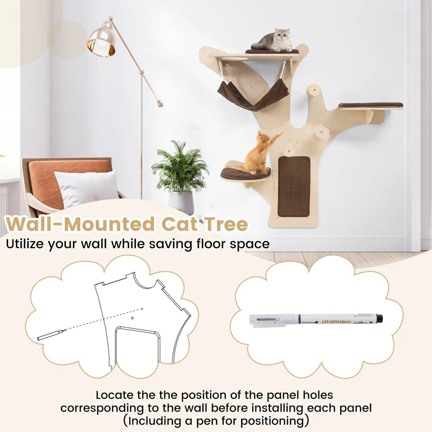 Wall Mounted Cat Tower with Perches and Shelves by DirectDeals in Natural Wood on Tampa Home & Garden Store