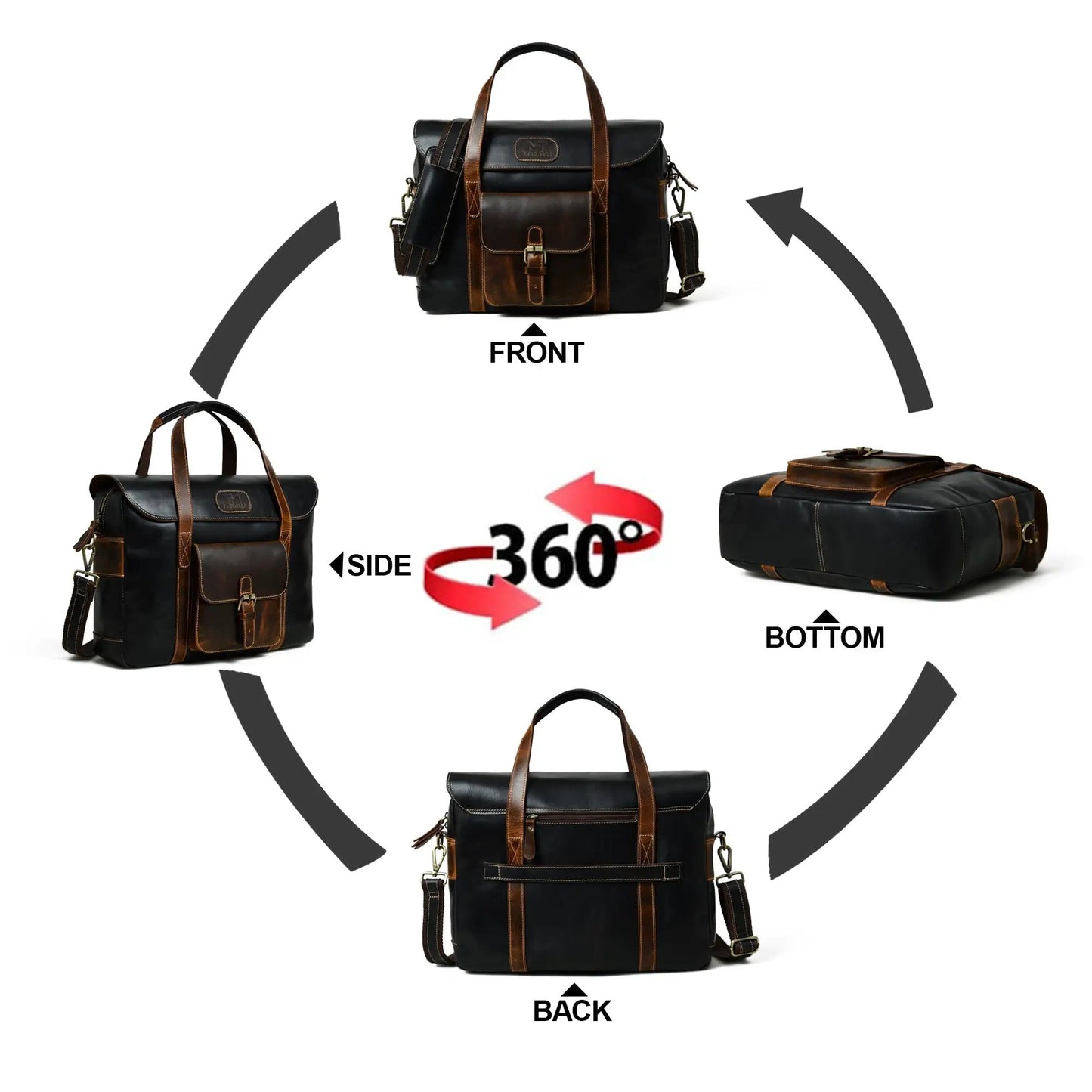 Walker Office Top Handle Bag in buffalo leather, black with brown trim, messenger bag on Tampa Home & Garden Store