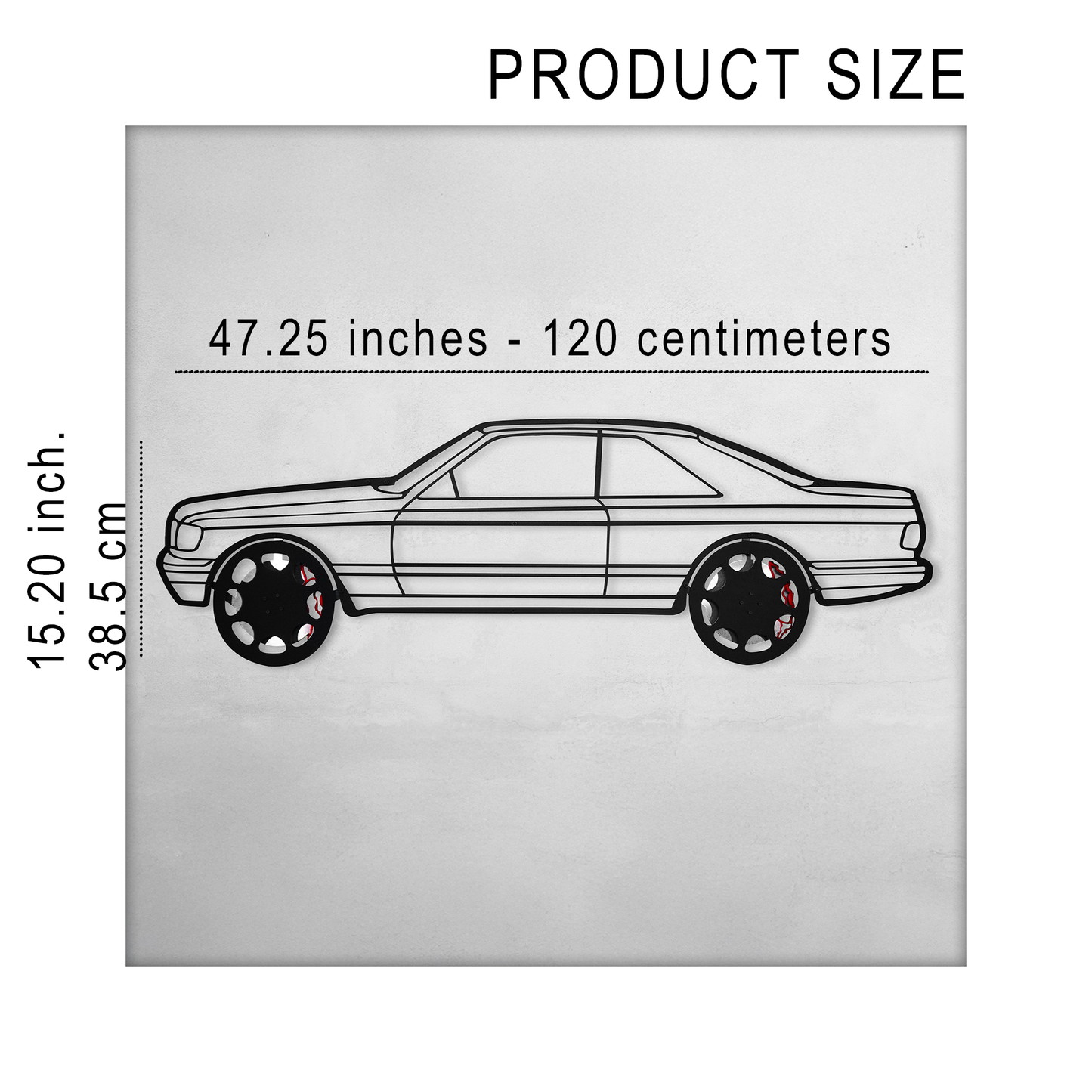 1990 Mercedes-Benz 500 SEC Wall Art – Steel Silhouette with Spinning Wheels-KAFMEKA032 - Tampa Home & Garden Store